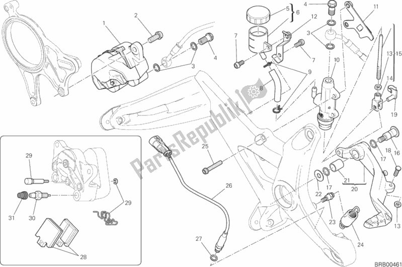 Todas as partes de Sistema De Freio Traseiro do Ducati Monster 1200 S Stripes USA 2016
